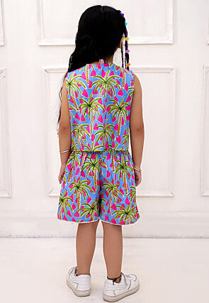 Digital Printed Pure Cotton Top Set in Blue