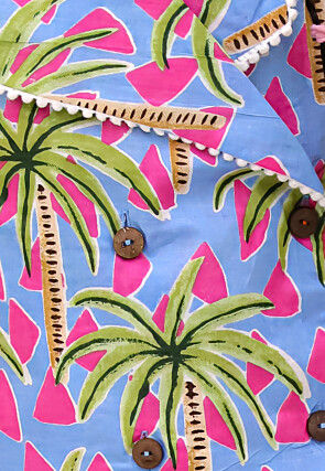 Digital Printed Pure Cotton Top Set in Blue