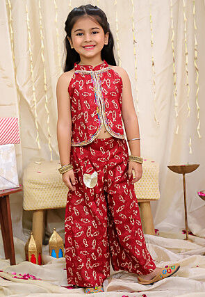 Digital Printed Pure Cotton Top Set in Maroon