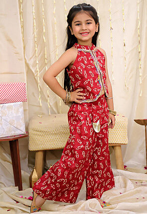 Digital Printed Pure Cotton Top Set in Maroon