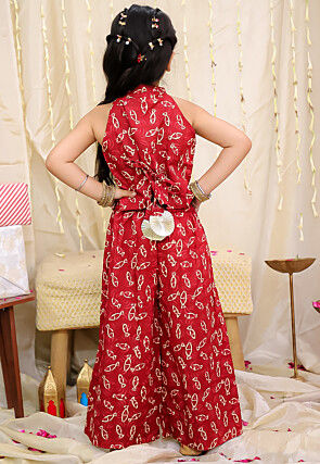 Digital Printed Pure Cotton Top Set in Maroon