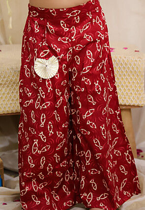 Digital Printed Pure Cotton Top Set in Maroon