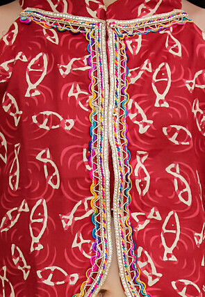 Digital Printed Pure Cotton Top Set in Maroon