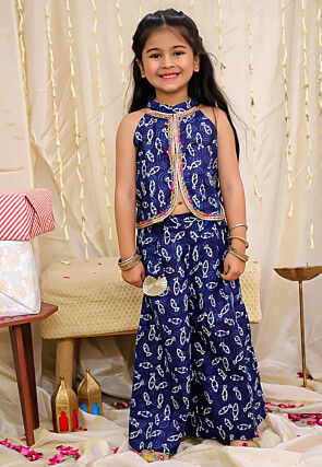 Digital Printed Pure Cotton Top Set in Navy Blue