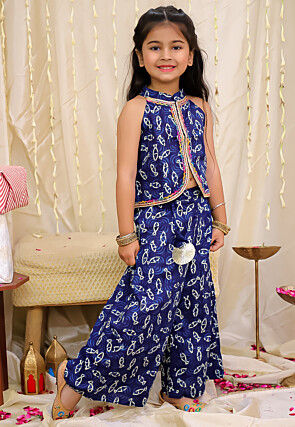 Digital Printed Pure Cotton Top Set in Navy Blue