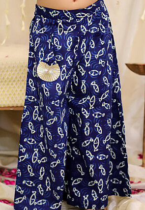 Digital Printed Pure Cotton Top Set in Navy Blue