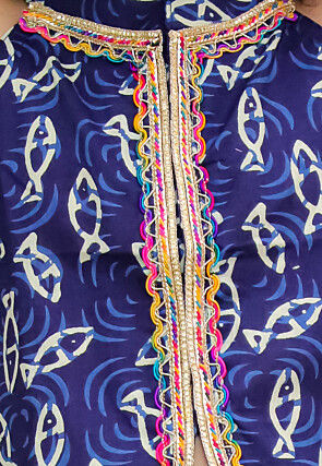 Digital Printed Pure Cotton Top Set in Navy Blue