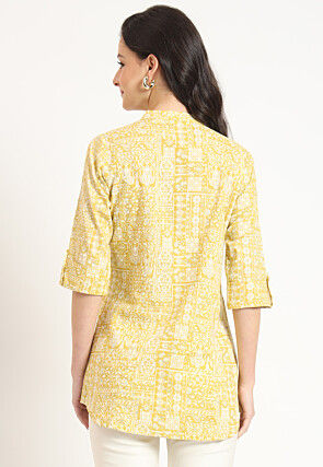 Digital Printed Pure Cotton Tunic in Yellow