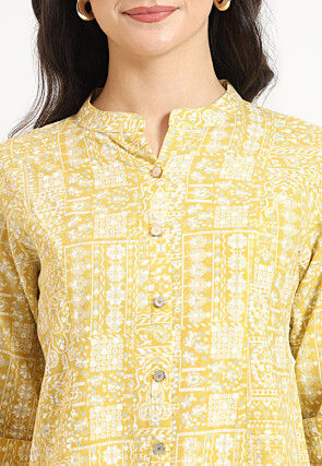Digital Printed Pure Cotton Tunic in Yellow