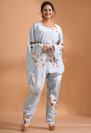 Digital Printed Pure Crepe Co ord Set in Light Blue