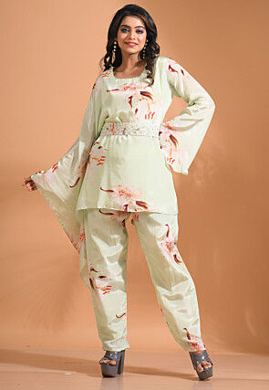 Digital Printed Pure Crepe Co ord Set in Pastel Green