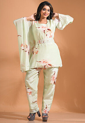 Digital Printed Pure Crepe Co ord Set in Pastel Green