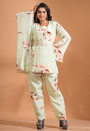 Digital Printed Pure Crepe Co ord Set in Pastel Green