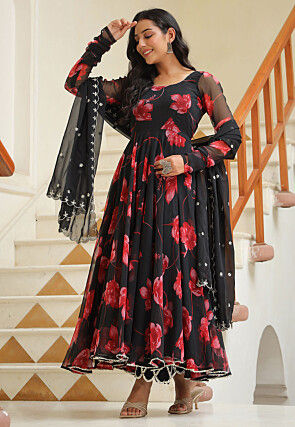 Digital Printed Pure Georgette Aline Suit in Black