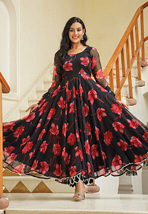 Digital Printed Pure Georgette Aline Suit in Black