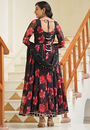 Digital Printed Pure Georgette Aline Suit in Black