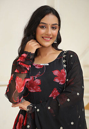 Digital Printed Pure Georgette Aline Suit in Black