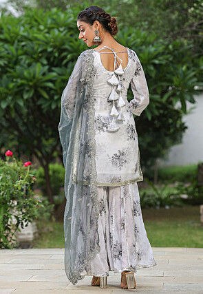 Digital Printed Pure Georgette Pakistani Suit in Off White