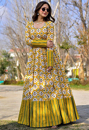 Digital Printed Pure Muslin Cotton in Yellow