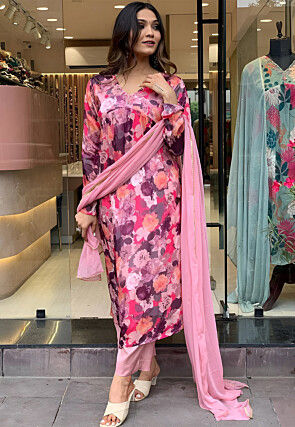 Digital Printed Pure Russian Silk Pakistani Suit in Multicolor