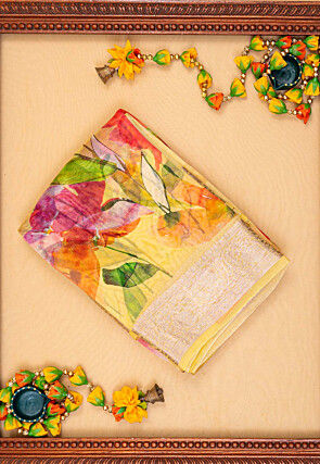 Digital Printed Pure Silk Saree in Light Yellow