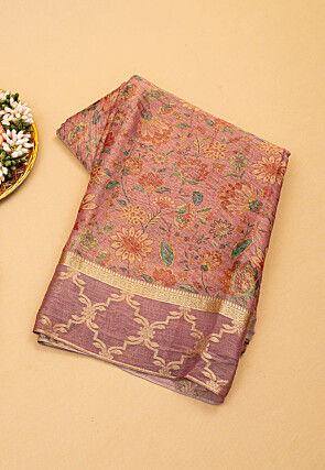 Digital Printed Pure Silk Saree in Old Rose