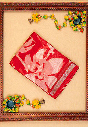 Digital Printed Pure Silk Saree in Red
