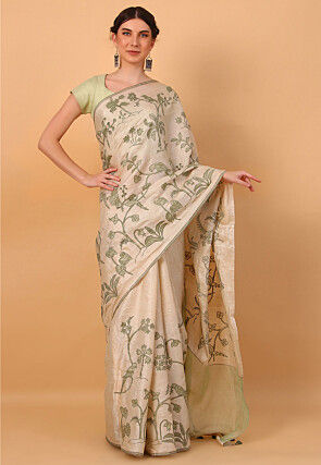 Digital Printed  Pure Tussar Silk Saree in Beige