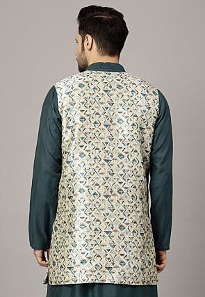 Digital Printed Raw Silk Jacket in Beige