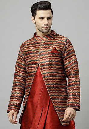 Digital Printed Raw Silk Jacket in Multicolor