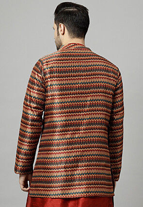 Digital Printed Raw Silk Jacket in Multicolor