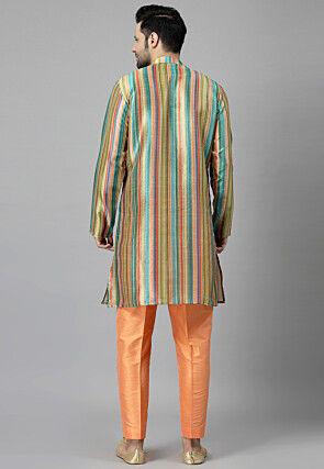 Digital Printed Raw Silk Kurta Set in Multicolor