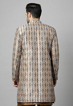 Digital Printed Raw Silk Long Jacket in Multicolor