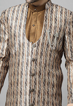 Digital Printed Raw Silk Long Jacket in Multicolor