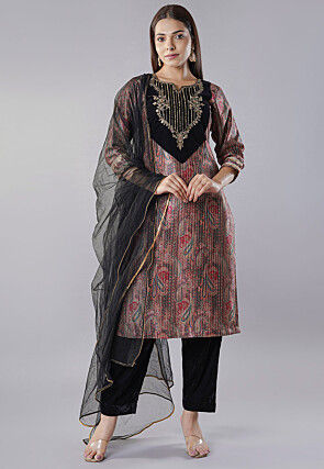 Digital Printed Raw Silk Pakistani  Suit in Multicolor