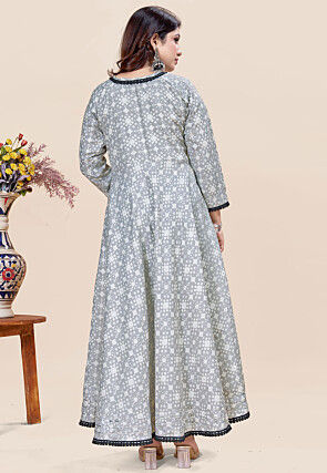 Digital Printed Rayon A Line Kurta in Grey