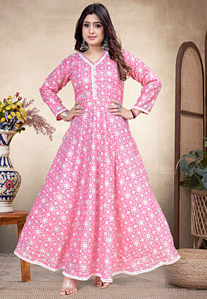 Digital Printed Rayon A Line Kurta in Pink