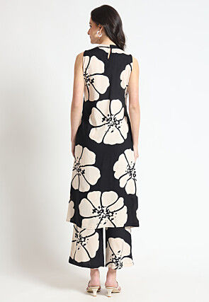 Digital Printed Rayon A Line Kurta Set in Black
