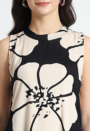 Digital Printed Rayon A Line Kurta Set in Black