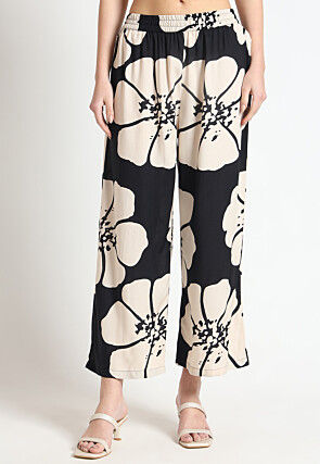 Digital Printed Rayon A Line Kurta Set in Black