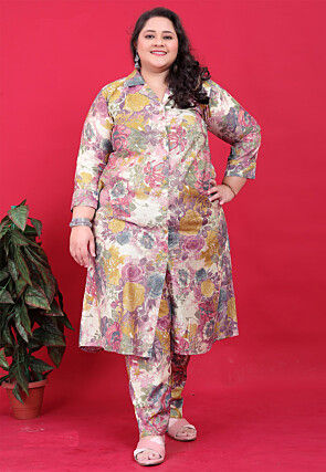 Digital Printed Rayon A Line Kurta Set in Multicolor