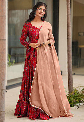 Digital Printed Rayon Abaya Style Suit in Maroon