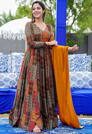 Digital Printed Rayon Abaya Style Suit in Multicolor