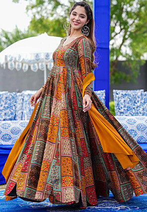 Digital Printed Rayon Abaya Style Suit in Multicolor