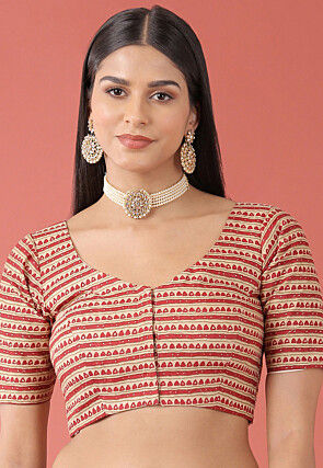 Digital Printed Rayon Blouse in Cream and Red