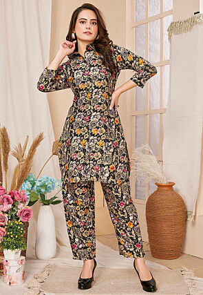 Digital Printed Rayon Co Ord Set in Black