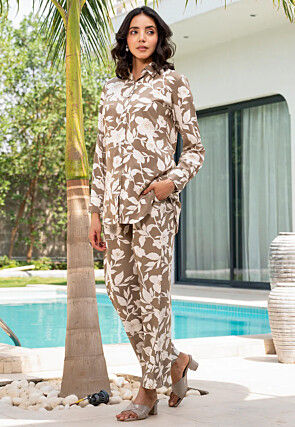 Digital Printed Rayon Co Ord Set in Brown