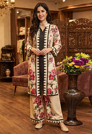 Digital Printed Rayon Co Ord Set in Light Beige