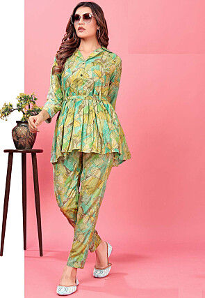Digital Printed Rayon Co Ord Set in Light Green