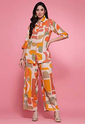 Digital Printed Rayon Co Ord Set in Multicolor